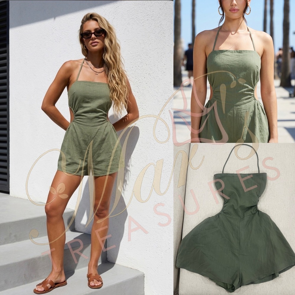 NWT Princess Polly Green Halter Romper
